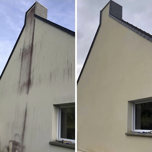 Avant/après nettoyage façade maison – traces noires