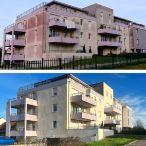 Nettoyage de façade d’immeuble en copropriété à Rennes par drone – résultat avant/après